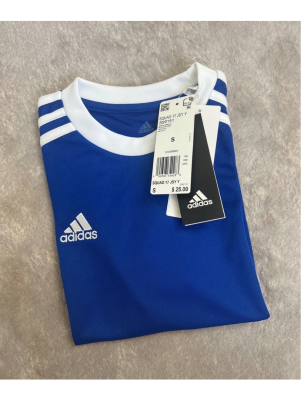 Boys Adidas White Blanc Blue Activewear Jersey Short Sleeve Shirt small 9-10 yrs